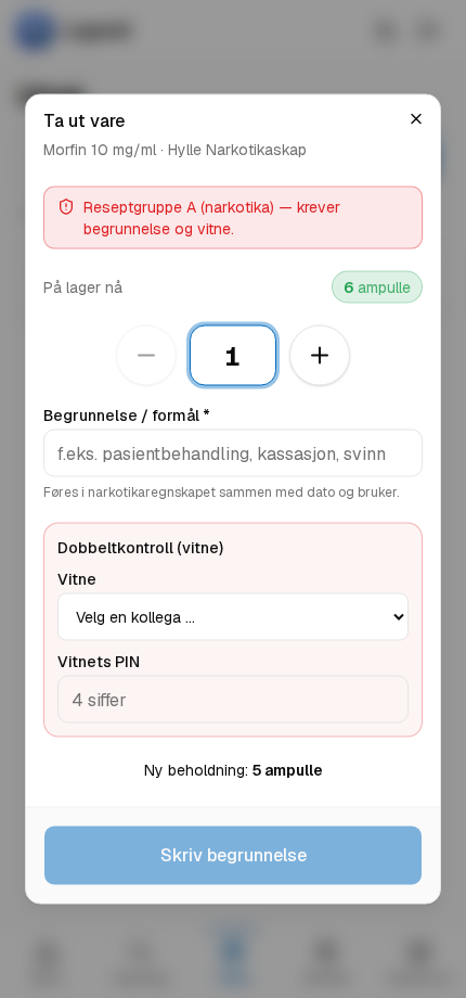Medivault – uttak av Morfin (reseptgruppe A) med dobbeltkontroll