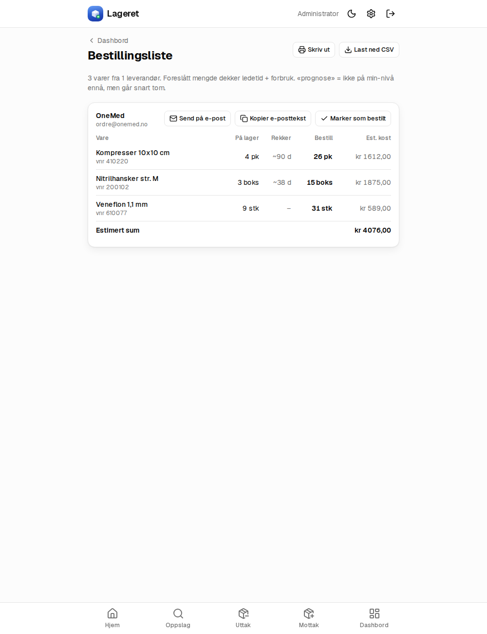 Bestillingsliste